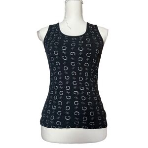 Y2K Guess Jeans Authentic Black Ribbed Tank Top All Over Logo Y2K Small S Bling